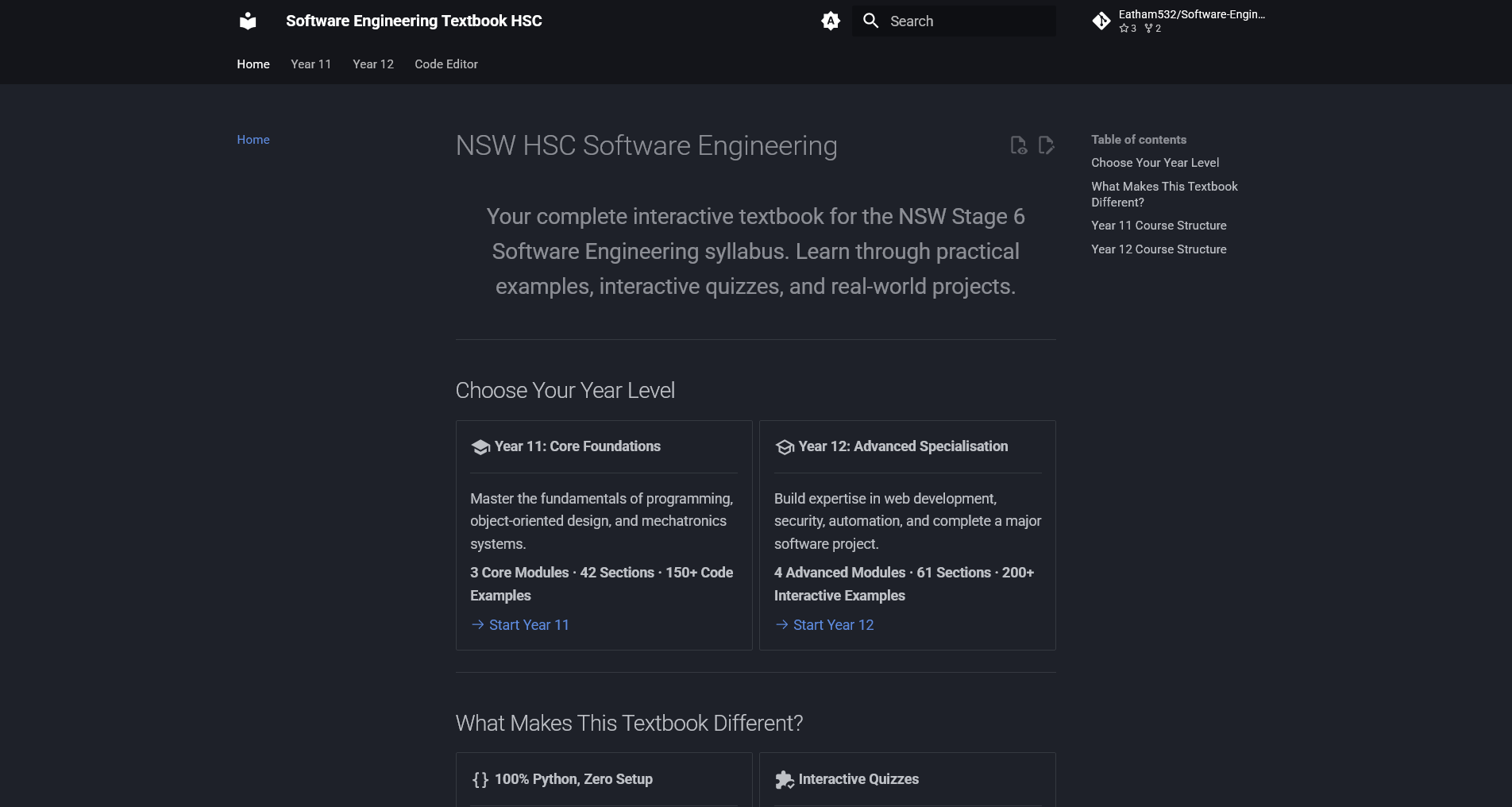 Preview of the NSW HSC Software Engineering Textbook site