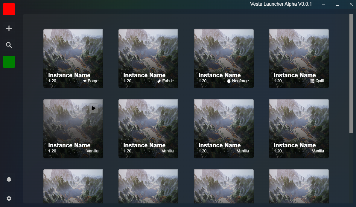 Screenshot of Vesta Launcher desktop UI